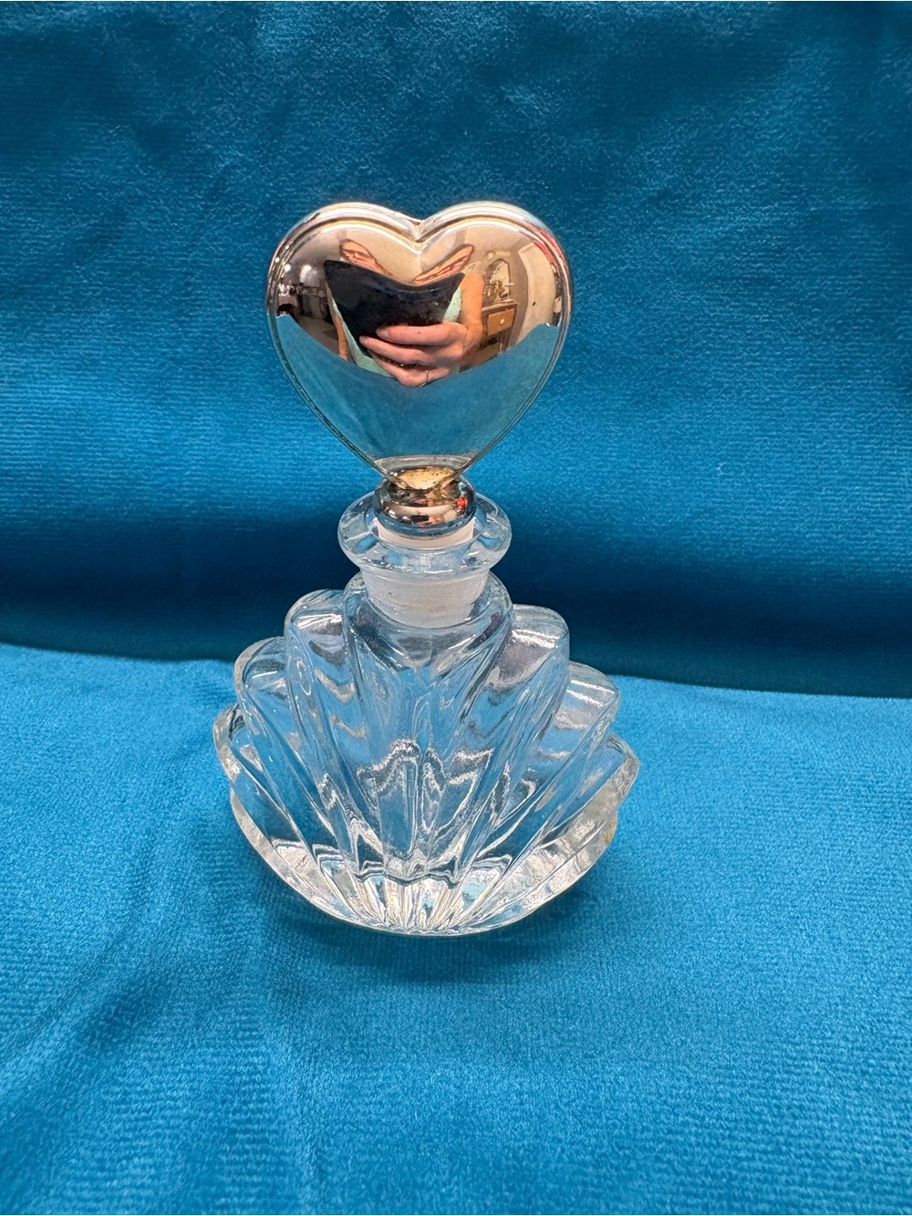 Vintage Glass Heart-Top Silver Perfume Bottle -